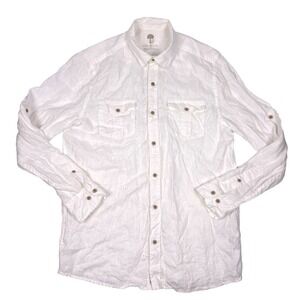 Ocean & Coast 100% Linen Button Up Shirt Mens Sz M White Roll Tab Sleeves Coastl